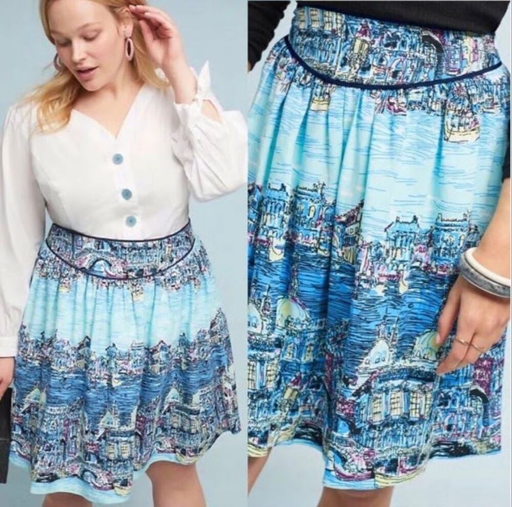 ANTHROPOLOGIE 36 of 52 Conversations Colloquial Venice A Line Skirt sz 4